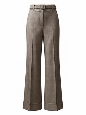 Women’s Daniel Hechter Taupe Plaid Wide-Leg Trousers with Belt Size 8